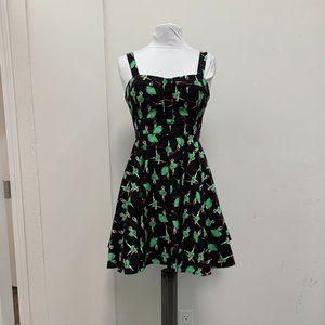 Ixia Black & Green Ballerina Print Pinup Tie-Back Dress